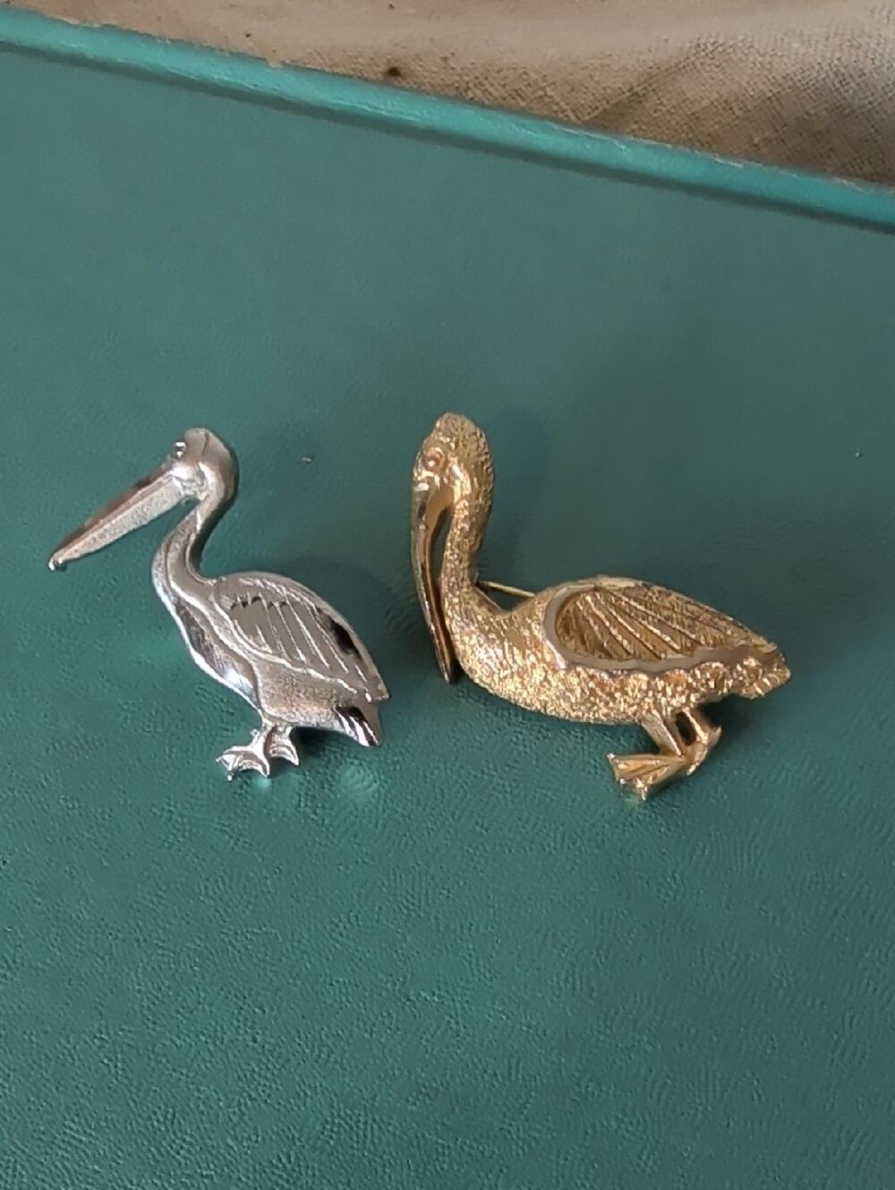 Vintage Coastal Bird Brooch Lot Pelican Crane Seaside Cottagecore Pins